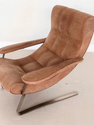 Mid-Century Italian Lounge Chair in Suede by Guido Bonzani for Tecnosalotto, 1970s-VNE-1306692