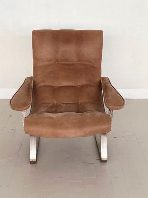 Mid-Century Italian Lounge Chair in Suede by Guido Bonzani for Tecnosalotto, 1970s-VNE-1306692