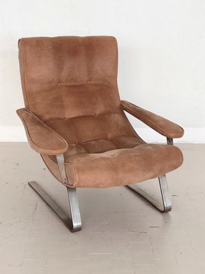 Mid-Century Italian Lounge Chair in Suede by Guido Bonzani for Tecnosalotto, 1970s-VNE-1306692