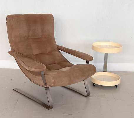 Mid-Century Italian Lounge Chair in Suede by Guido Bonzani for Tecnosalotto, 1970s-VNE-1306692