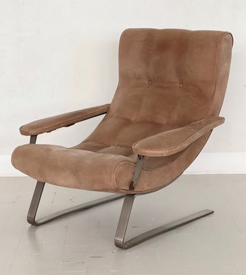 Mid-Century Italian Lounge Chair in Suede by Guido Bonzani for Tecnosalotto, 1970s-VNE-1306692