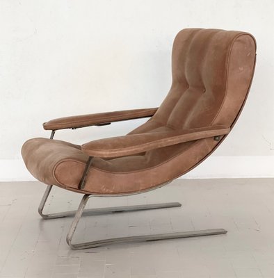 Mid-Century Italian Lounge Chair in Suede by Guido Bonzani for Tecnosalotto, 1970s-VNE-1306692