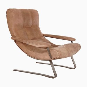 Mid-Century Italian Lounge Chair in Suede by Guido Bonzani for Tecnosalotto, 1970s-VNE-1306692