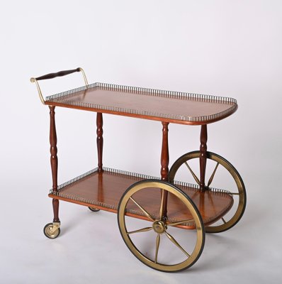 Mid-Century Italian Mahogany and Brass Serving Bar Cart, 1960s-JDR-1422549