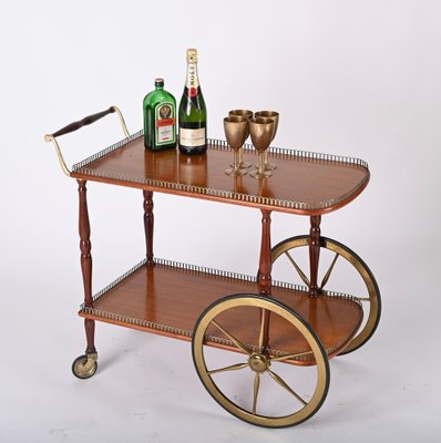 Mid-Century Italian Mahogany and Brass Serving Bar Cart, 1960s-JDR-1422549