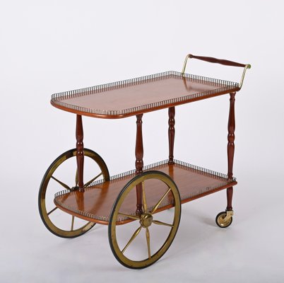 Mid-Century Italian Mahogany and Brass Serving Bar Cart, 1960s-JDR-1422549