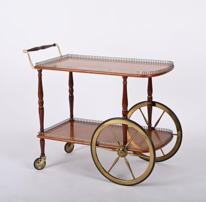 Mid-Century Italian Mahogany and Brass Serving Bar Cart, 1960s-JDR-1422549