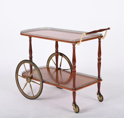 Mid-Century Italian Mahogany and Brass Serving Bar Cart, 1960s-JDR-1422549