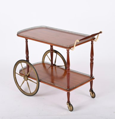 Mid-Century Italian Mahogany and Brass Serving Bar Cart, 1960s-JDR-1422549