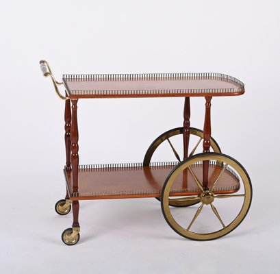 Mid-Century Italian Mahogany and Brass Serving Bar Cart, 1960s-JDR-1422549