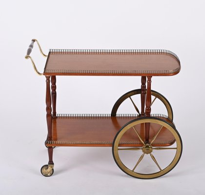 Mid-Century Italian Mahogany and Brass Serving Bar Cart, 1960s-JDR-1422549