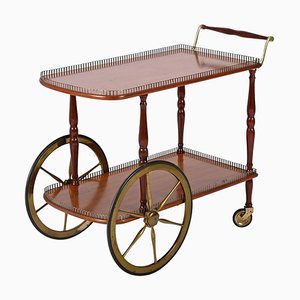 Mid-Century Italian Mahogany and Brass Serving Bar Cart, 1960s-JDR-1422549