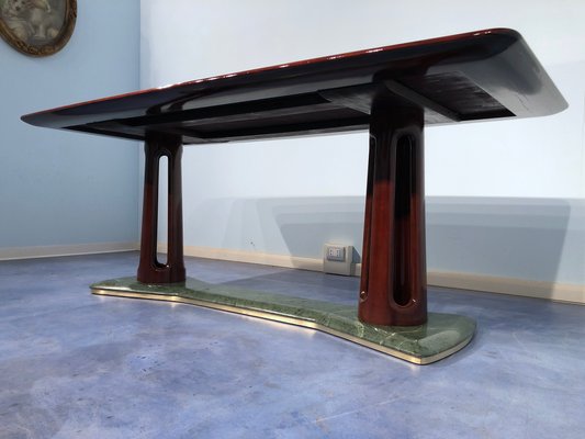 Mid-Century Italian Mahogany and Marble Dining Table by Vittorio Dassi, 1950s-MTX-730944