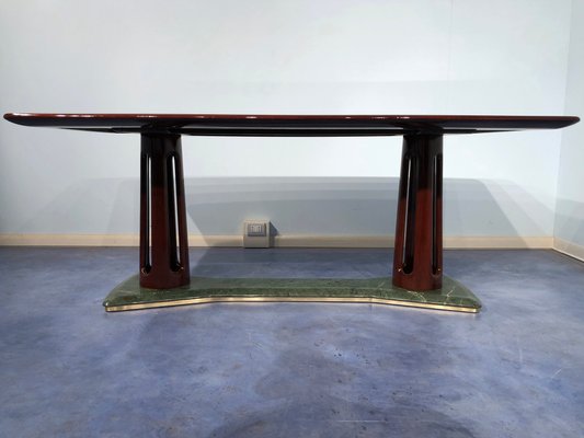 Mid-Century Italian Mahogany and Marble Dining Table by Vittorio Dassi, 1950s-MTX-730944