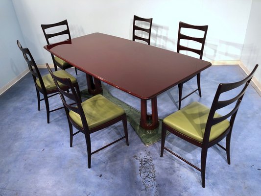 Mid-Century Italian Mahogany and Marble Dining Table by Vittorio Dassi, 1950s-MTX-730944