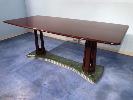 Mid-Century Italian Mahogany and Marble Dining Table by Vittorio Dassi, 1950s-MTX-730944