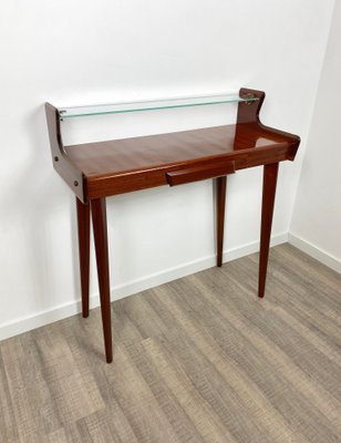 Mid-Century Italian Mahogany Wood & Glass Console Table by Carlo De Carli, 1950s-LYQ-1171647