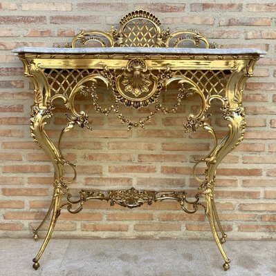 Mid-Century Italian Marble Top & Bronze Console, 1960-NOU-1773583