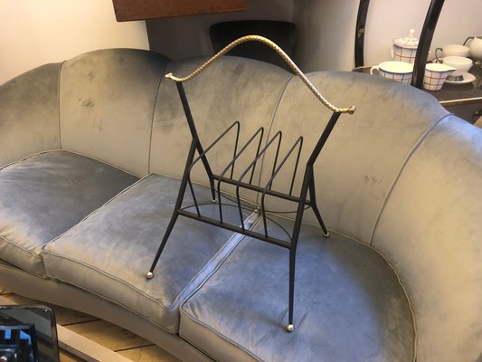 Mid-Century Italian Metal and Brass Magazine Rack, 1950s-NMK-690491