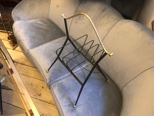 Mid-Century Italian Metal and Brass Magazine Rack, 1950s-NMK-690491