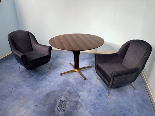 Mid-Century Italian Midnight Blue Velvet Lounge Chairs in the Style of Gio Ponti, 1950s, Set of 2-MTX-731206