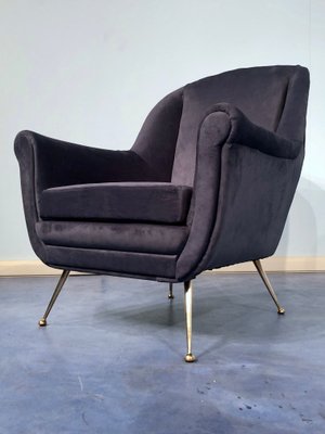 Mid-Century Italian Midnight Blue Velvet Lounge Chairs in the Style of Gio Ponti, 1950s, Set of 2-MTX-731206