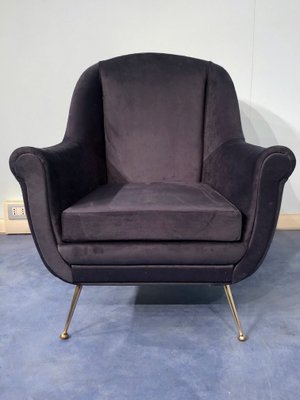 Mid-Century Italian Midnight Blue Velvet Lounge Chairs in the Style of Gio Ponti, 1950s, Set of 2-MTX-731206