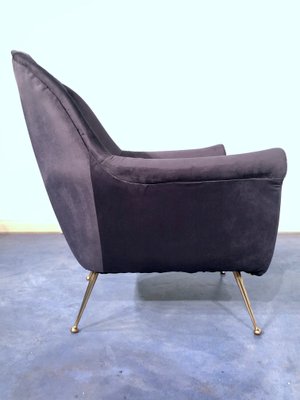 Mid-Century Italian Midnight Blue Velvet Lounge Chairs in the Style of Gio Ponti, 1950s, Set of 2-MTX-731206