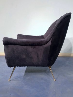 Mid-Century Italian Midnight Blue Velvet Lounge Chairs in the Style of Gio Ponti, 1950s, Set of 2-MTX-731206