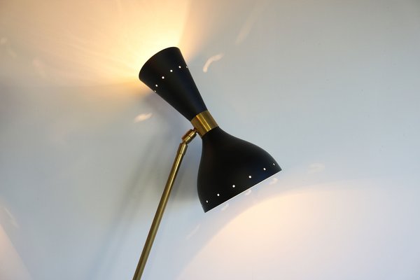 Mid-Century Italian Minimalist Black Brass Floor Lamp in the Style of Stilnovo, 1950s-WIP-1355037