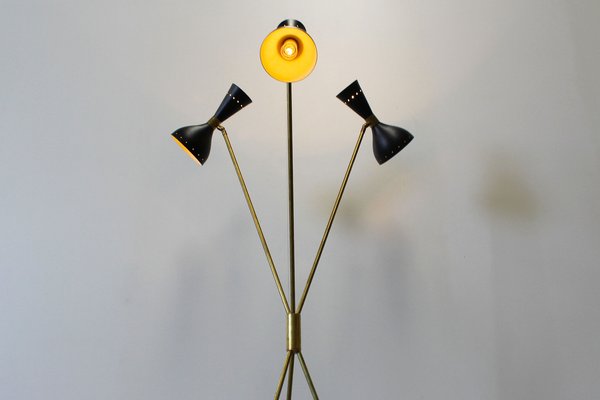 Mid-Century Italian Minimalist Black Brass Floor Lamp in the Style of Stilnovo, 1950s-WIP-1355037