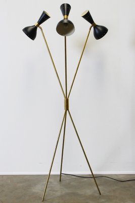 Mid-Century Italian Minimalist Black Brass Floor Lamp in the Style of Stilnovo, 1950s-WIP-1355037