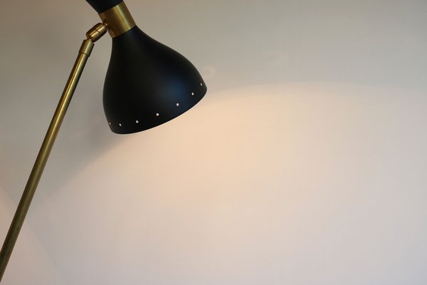 Mid-Century Italian Minimalist Black Brass Floor Lamp in the Style of Stilnovo, 1950s-WIP-1355037