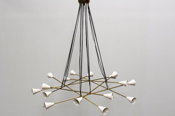 Mid-Century Italian Minimalist Chandelier in Brass in the Style of Stilnovo, 1950s-WIP-671314