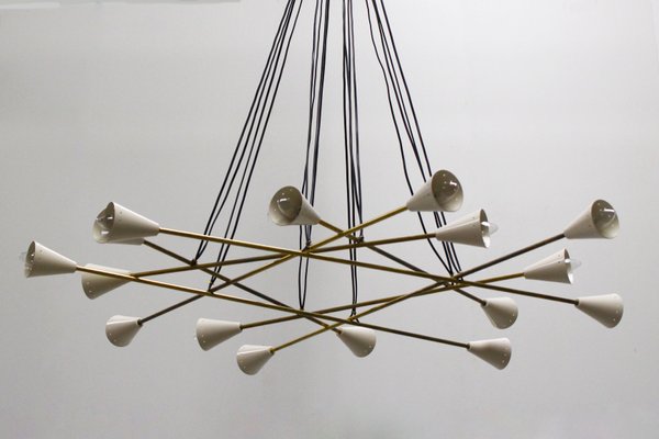 Mid-Century Italian Minimalist Chandelier in Brass in the Style of Stilnovo, 1950s-WIP-671314