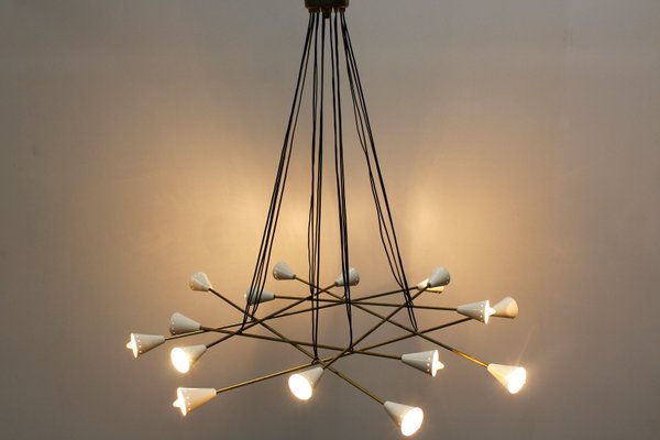 Mid-Century Italian Minimalist Chandelier in Brass in the Style of Stilnovo, 1950s-WIP-671314