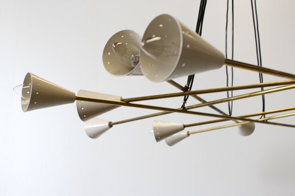 Mid-Century Italian Minimalist Chandelier in Brass in the Style of Stilnovo, 1950s-WIP-671314