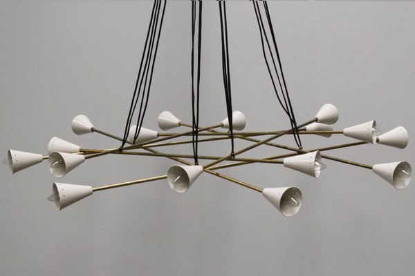 Mid-Century Italian Minimalist Chandelier in Brass in the Style of Stilnovo, 1950s-WIP-671314