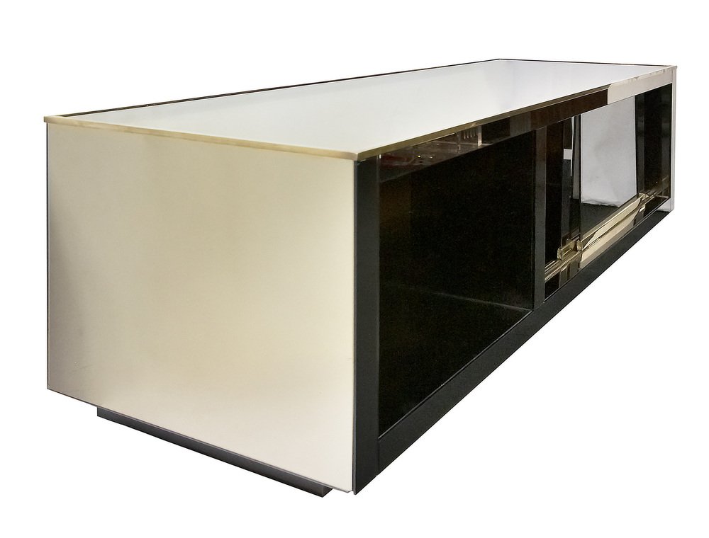 Mid-Century Italian Mirrored Sliding Doors Television Sideboard Stand, 1970s