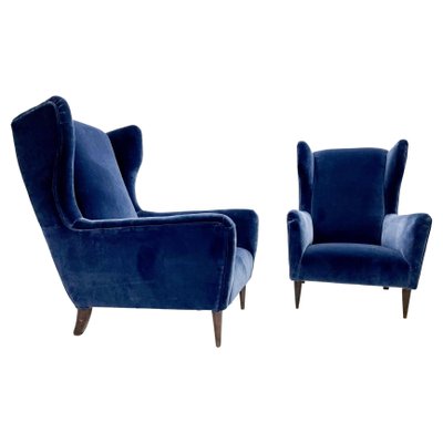 Mid-Century Italian Modern Armchairs in Blue Velvet, 1950s, Set of 2-FGA-1448567