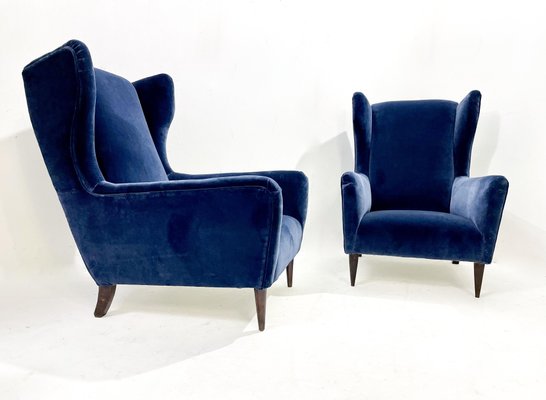 Mid-Century Italian Modern Armchairs in Blue Velvet, 1950s, Set of 2-FGA-1448567