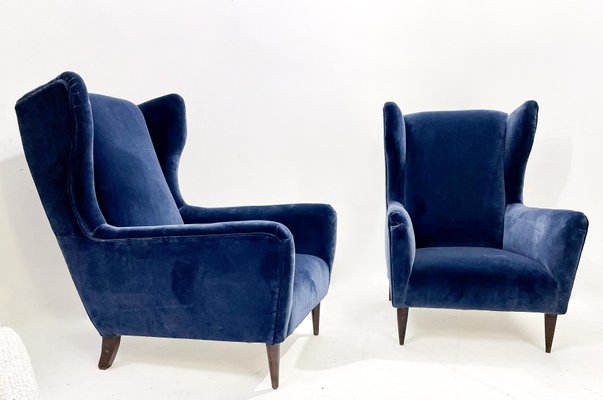 Mid-Century Italian Modern Armchairs in Blue Velvet, 1950s, Set of 2-FGA-1448567