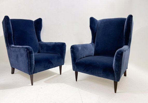 Mid-Century Italian Modern Armchairs in Blue Velvet, 1950s, Set of 2-FGA-1448567