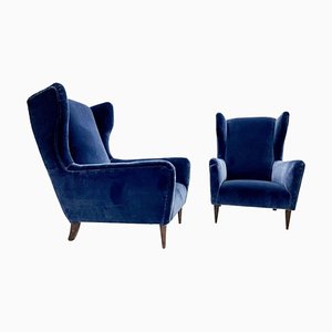 Mid-Century Italian Modern Armchairs in Blue Velvet, 1950s, Set of 2-FGA-1448567