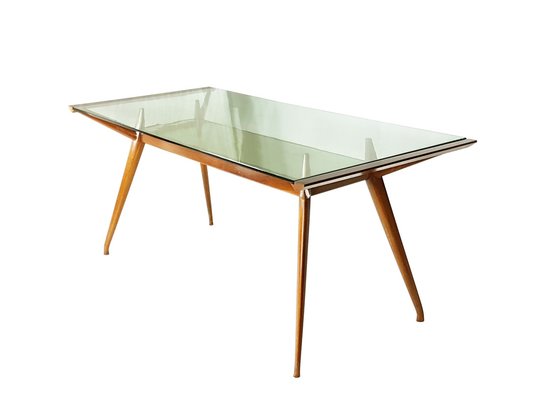 Mid-Century Italian Modern Beech Wood and Glass Dining Table from Isa, 1950s-RD-1819433