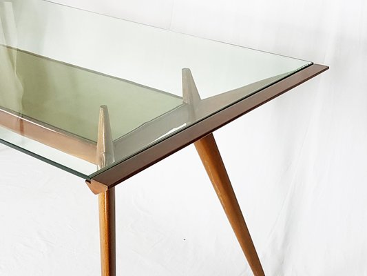 Mid-Century Italian Modern Beech Wood and Glass Dining Table from Isa, 1950s-RD-1819433