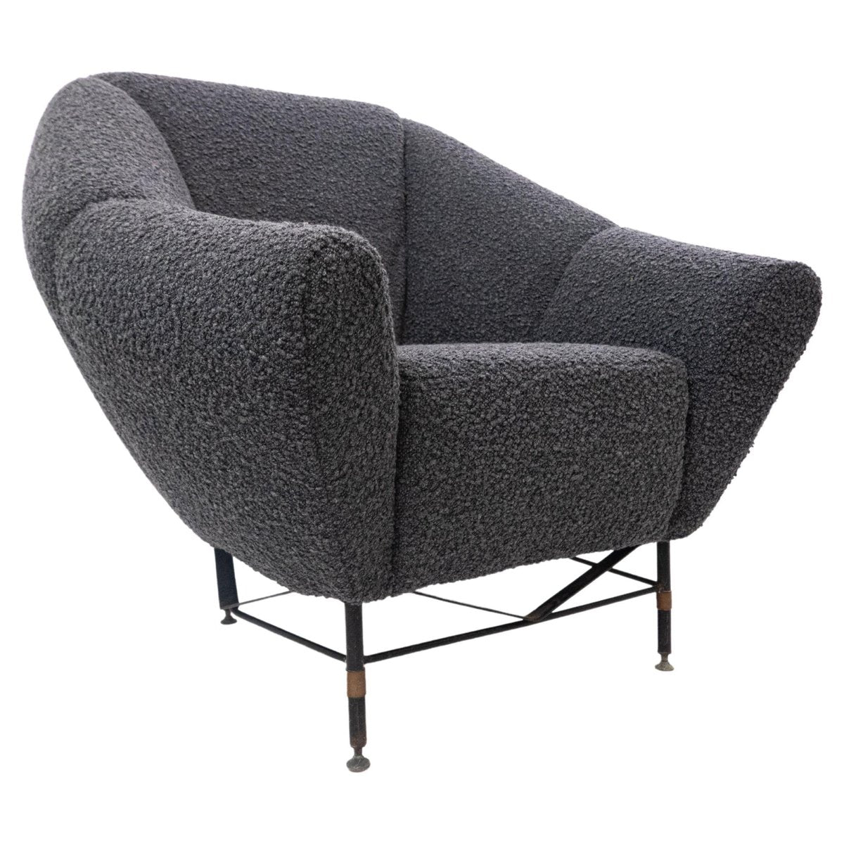 Mid-Century Italian Modern Black Bouclette Fabric Armchair, 1950s