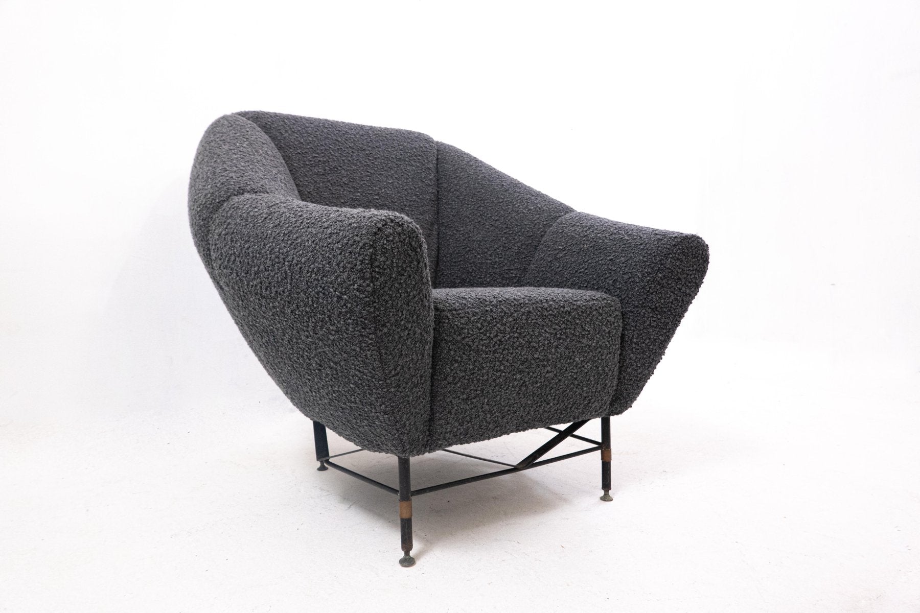 Mid-Century Italian Modern Black Bouclette Fabric Armchair, 1950s