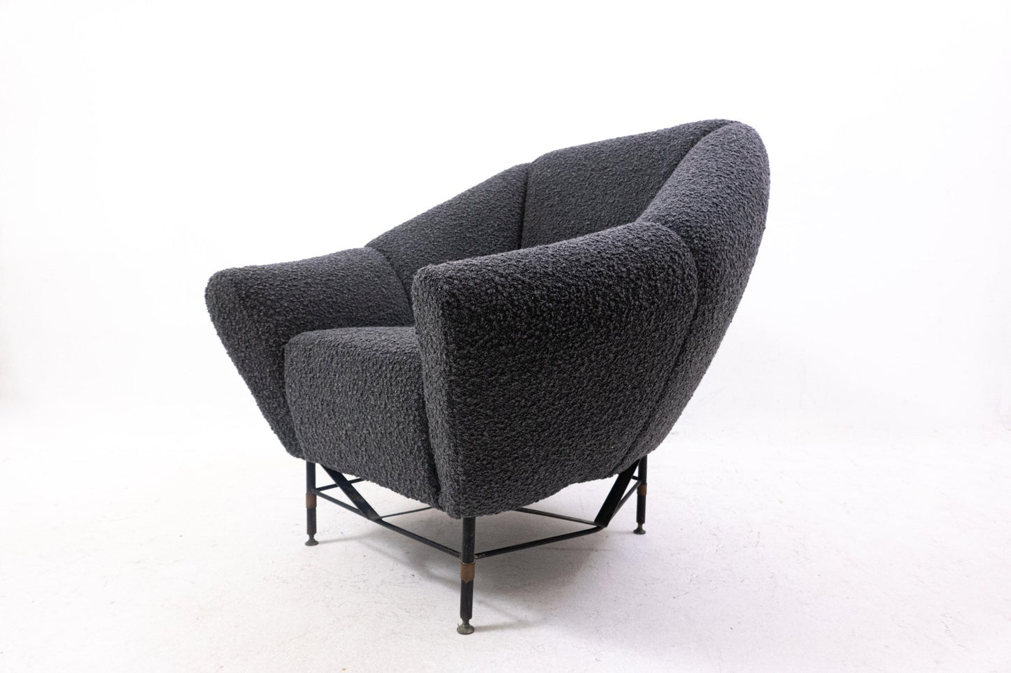 Mid-Century Italian Modern Black Bouclette Fabric Armchair, 1950s