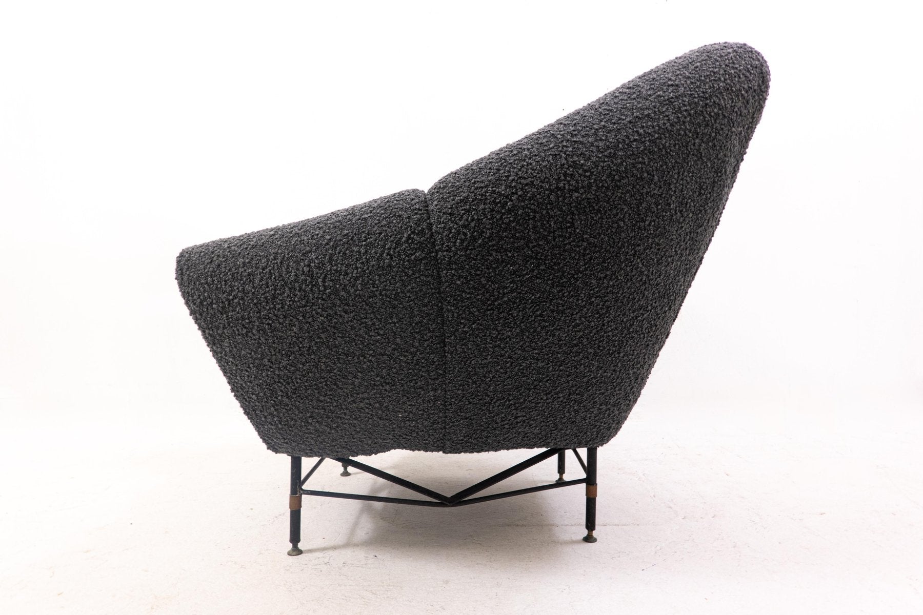 Mid-Century Italian Modern Black Bouclette Fabric Armchair, 1950s